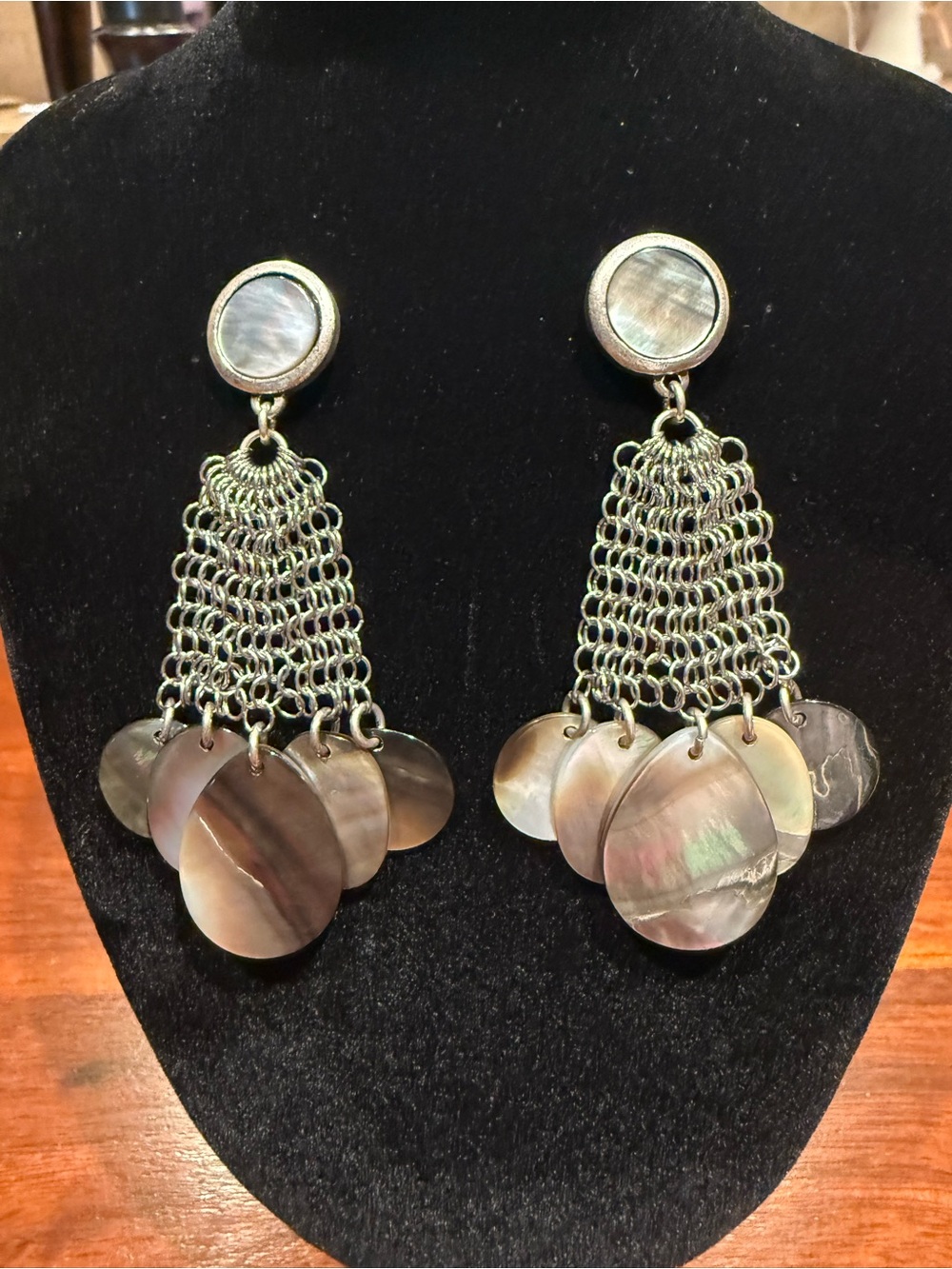 Babylone Paris Mother of Pearl Mesh Drop Earrings